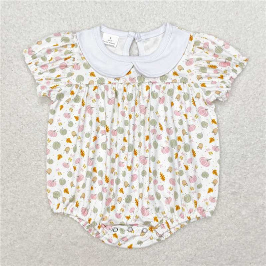 SR1699  Baby Infant Girls Pumpkin Pink Short Sleeve Rompers