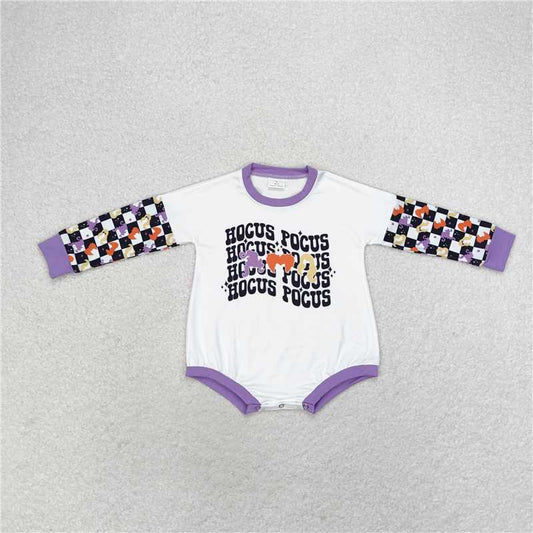 RTS LR0939 hocus pocus witch black and white plaid purple and white long-sleeved jumpsuit