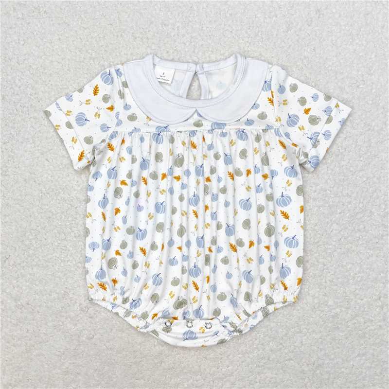 SR1698   Sibling Baby Infant Pumpkin Fall Short Sleeve Rompers