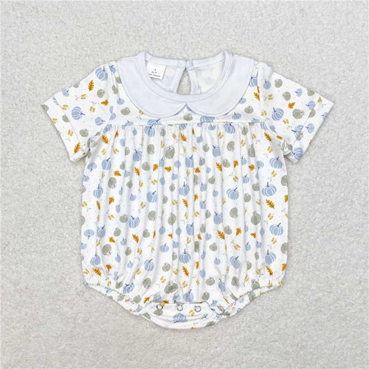 SR1698   Sibling Baby Infant Pumpkin Fall Short Sleeve Rompers
