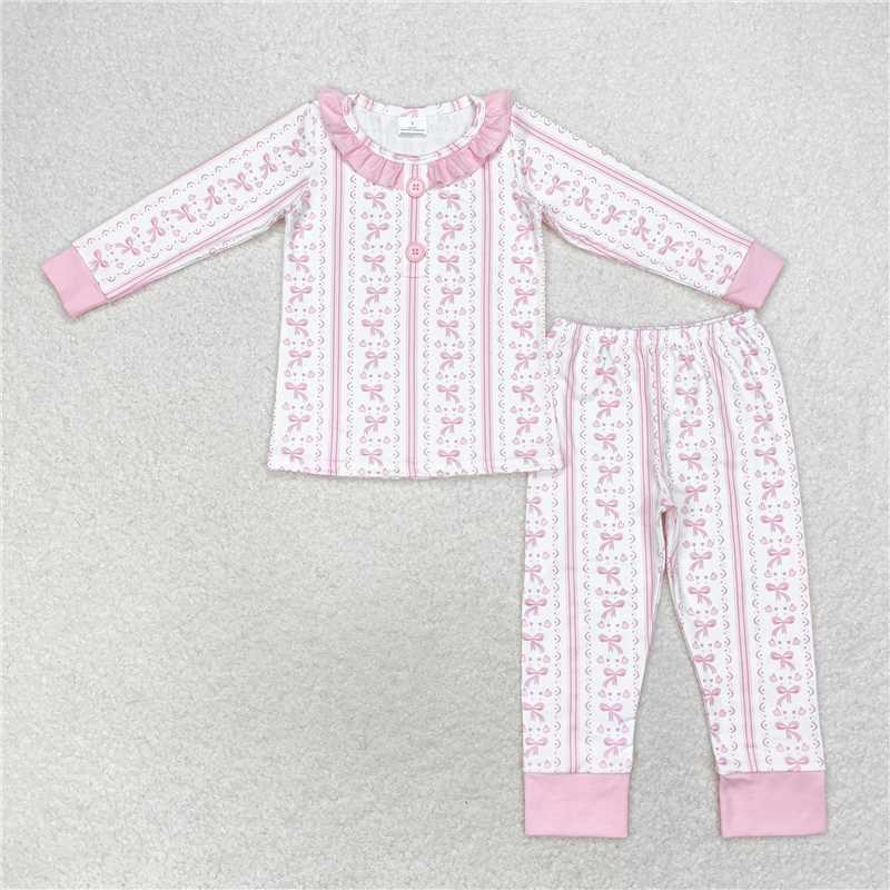 GLP1212Long sleeves pink bow kids girls pajamas