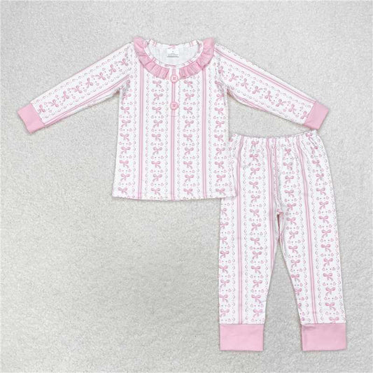 GLP1212Long sleeves pink bow kids girls pajamas