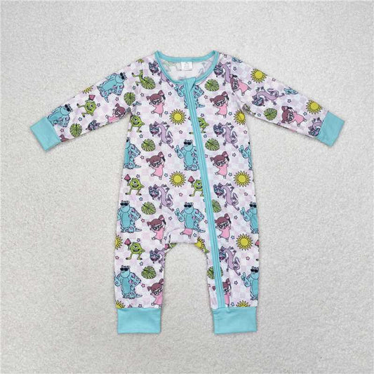 RTS LR0988 Modal Monsters University Purple Plaid Zipper Long Sleeve Bodysuit
