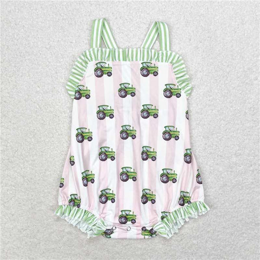 SR1543  Baby Infant Girls Farm Tractor Sleeveless Rompers