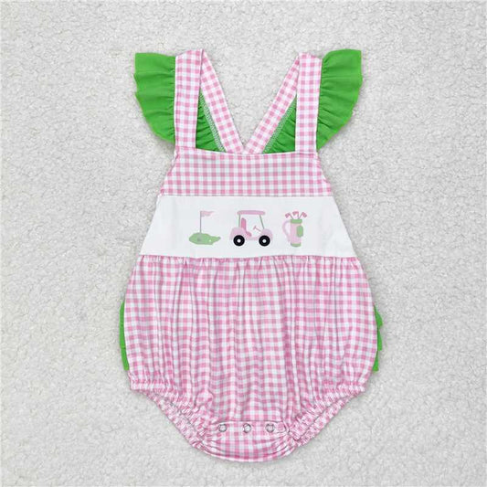 SR1226  Baby Infant Girls Golf Hole In One Pink Checkered Ruffle Rompers