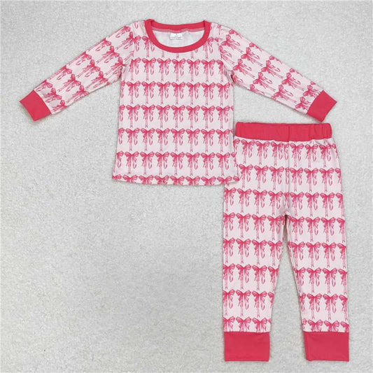 GLP1214Long sleeves pink bow kids girls pajamas