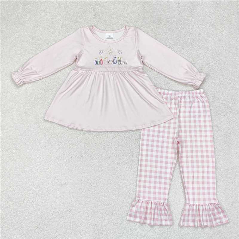 GLP1225Pink nativity hope tunic plaid pants girls Christmas outfits
