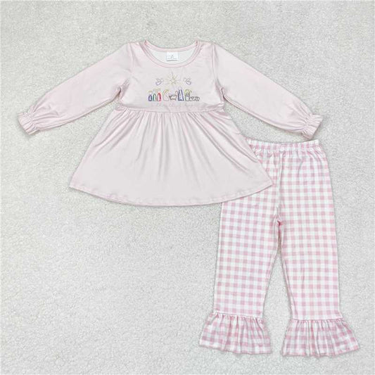 GLP1225Pink nativity hope tunic plaid pants girls Christmas outfits