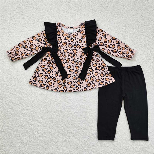 GLP1238Leopard long sleeves tunic leggings girls clothing set