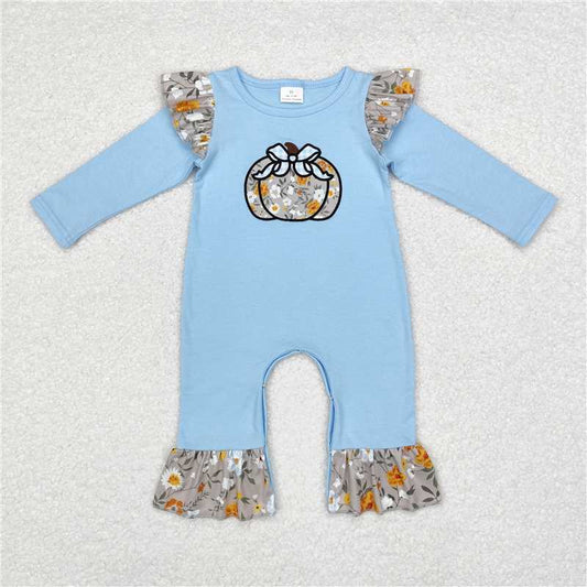 LR1529Floral ruffle pumpkin baby girls fall romper