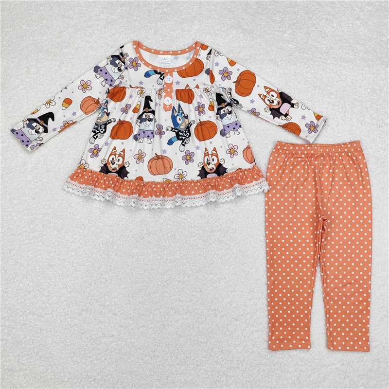 GLP1651Pumpkin candy cane dog girls Halloween outfits