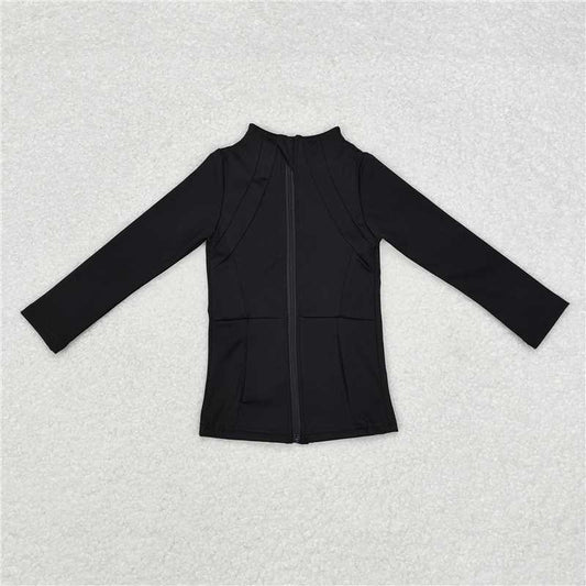 GT0685  Baby Girls Black Zip Pocket Yoga Active Wear Jackets