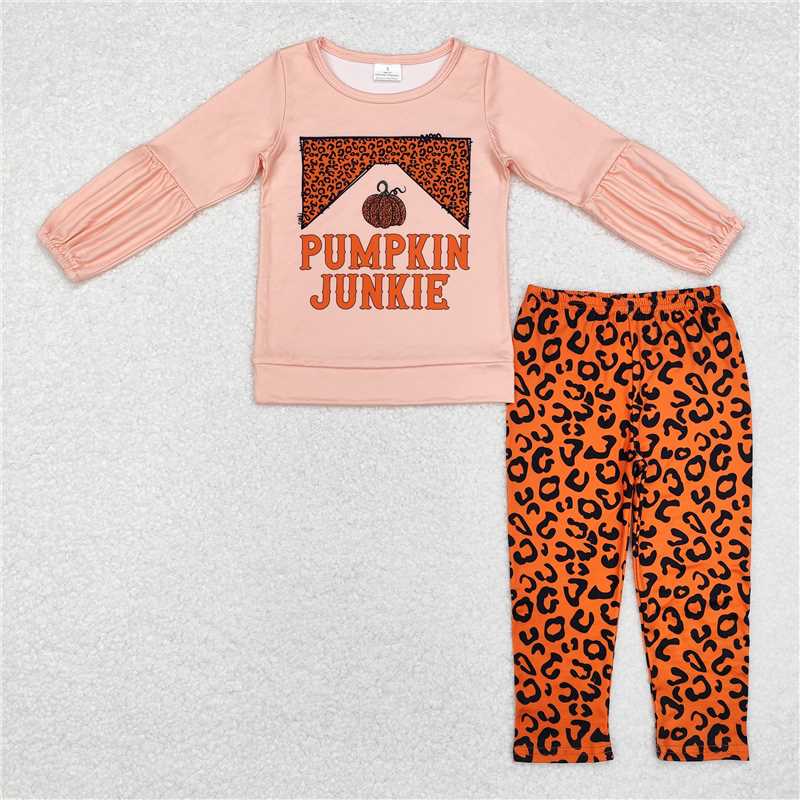 GLP1707Leopard pumpkin top leggings girls fall clothing