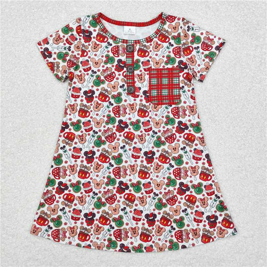 GSD1403 Short sleeves plaid pocket mouse cake girls Christmas dress