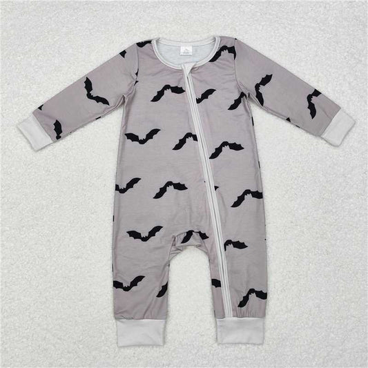 RTS LR1438 Modal bat gray and white zipper long-sleeved jumpsuit