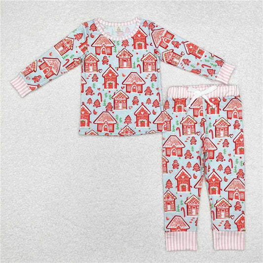 12.9 RTS NO MOQ （In stock）GLP1582 Baby Girls Gingerbread Christmas Bamboo Pajamas Clothes Sets
