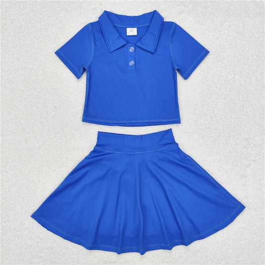 GSD1396  Sibling Girls Blue Active Wear Athletic Jumpsuits Skorts Clothes Sets