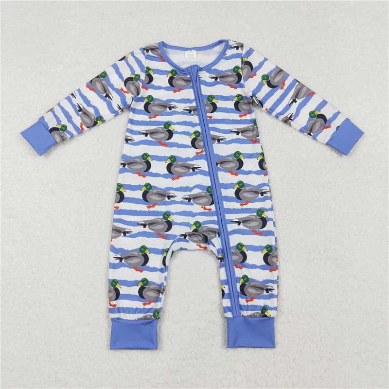 RTS LR1645 Modal duck blue striped zipper long sleeve jumpsuit