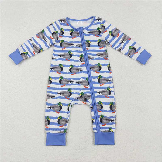 RTS LR1645 Modal duck blue striped zipper long sleeve jumpsuit