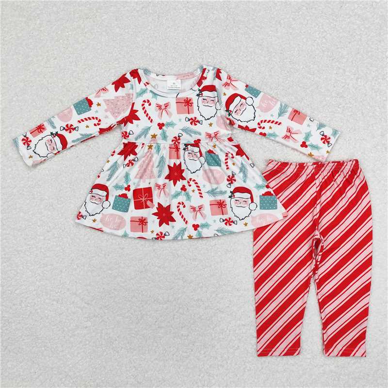 12.6 RTS NO MOQ （In stock）GLP1823 Baby Girls Christmas Santa Gifts Tunic Top Legging Clothes Sets