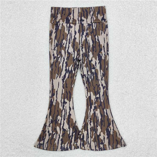 P0590  Baby Girls Green Camo Brown Bell Bottom Pants