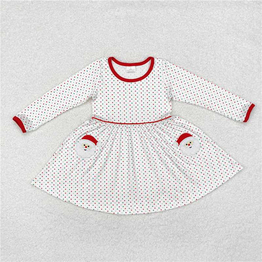 11.22 RTS NO MOQ （In stock）GLD0779 Baby Girls Christmas Dots Santa Knee Length Dresses