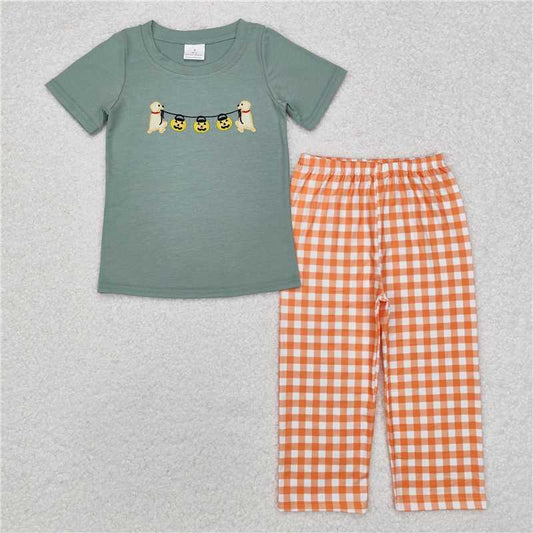 BSPO0405 Baby Boys Halloween Dogs Pumpkin Tops Pants Clothes Sets