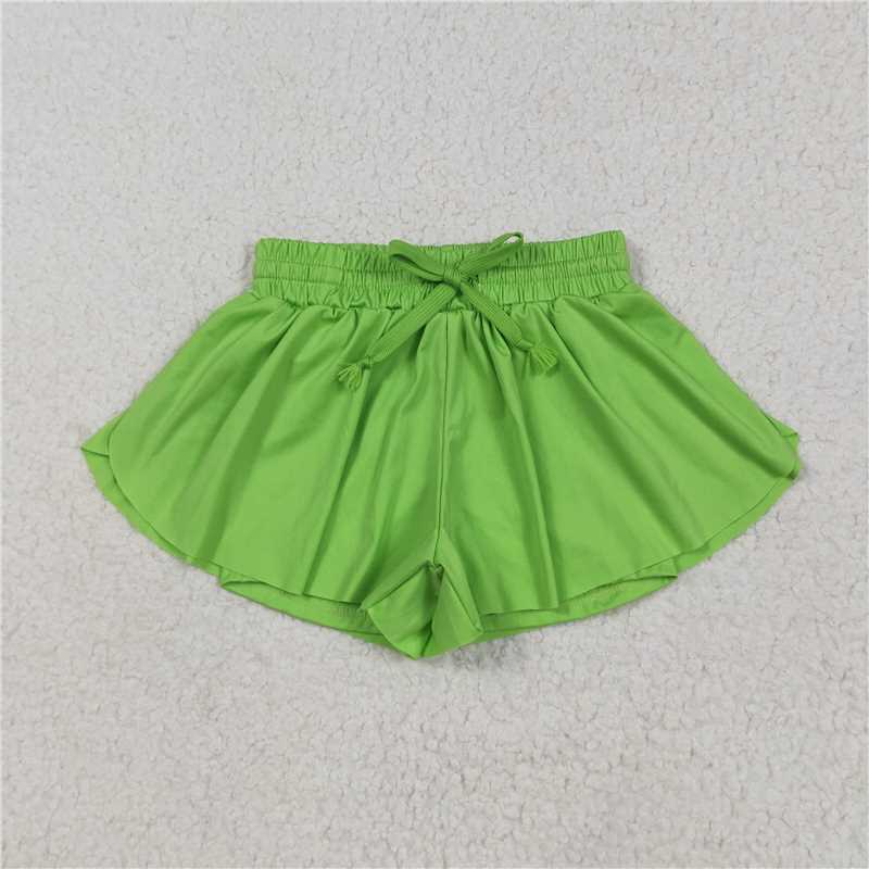 12.22 RTS NO MOQ （In stock）Matching SS0548 Baby Girls Green Yoga Shorts Bottoms