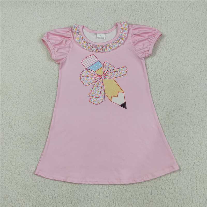 12.27 RTS NO MOQ （In stock）GSD2017 Baby Girls Pencils Bow A-Line Knee Length Dresses