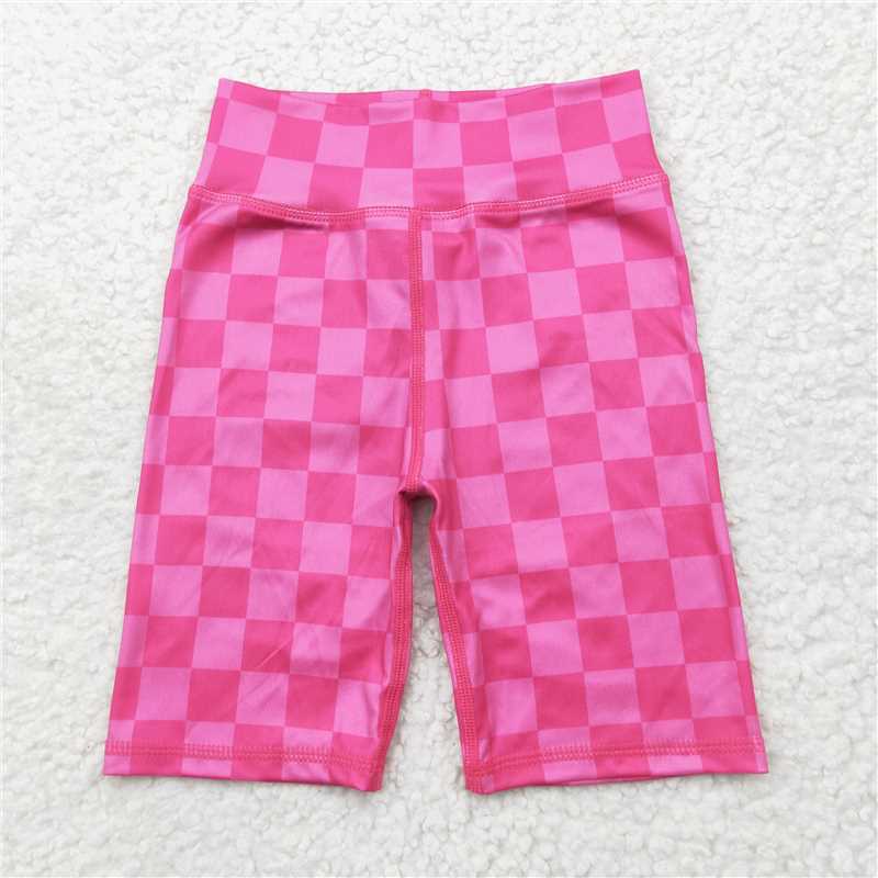 12.23 RTS NO MOQ （In stock）Matching SS0538 Baby Girls Pink Plaid Yoga Biking Shorts Bottoms