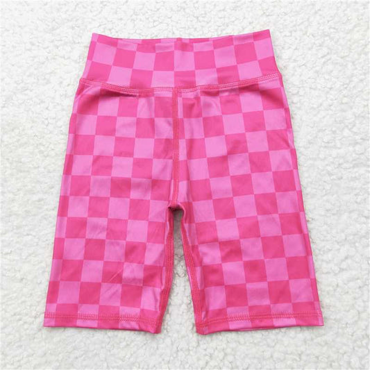 12.23 RTS NO MOQ （In stock）Matching SS0538 Baby Girls Pink Plaid Yoga Biking Shorts Bottoms