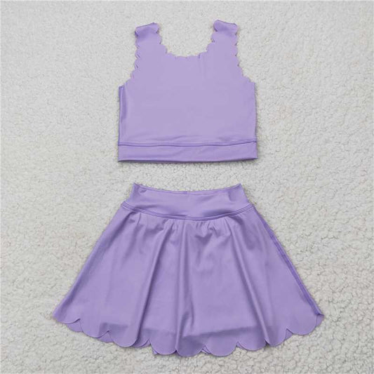 12.15 RTS NO MOQ （In stock）Matching GSD2095 Baby Girls Lavender Yoga Vest Skirt Active Wear Clothes Sets