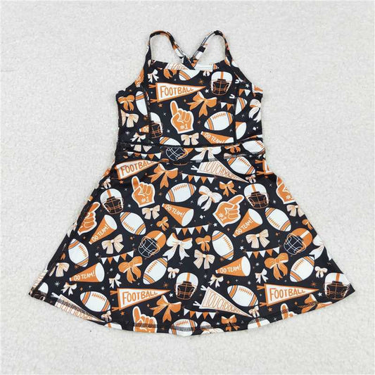 10.18 RTS NO MOQ （In stock）Matching GSD2777 Baby Girls Strap Bows Footballs Shorts Team Yoga Active Knee Length Dress