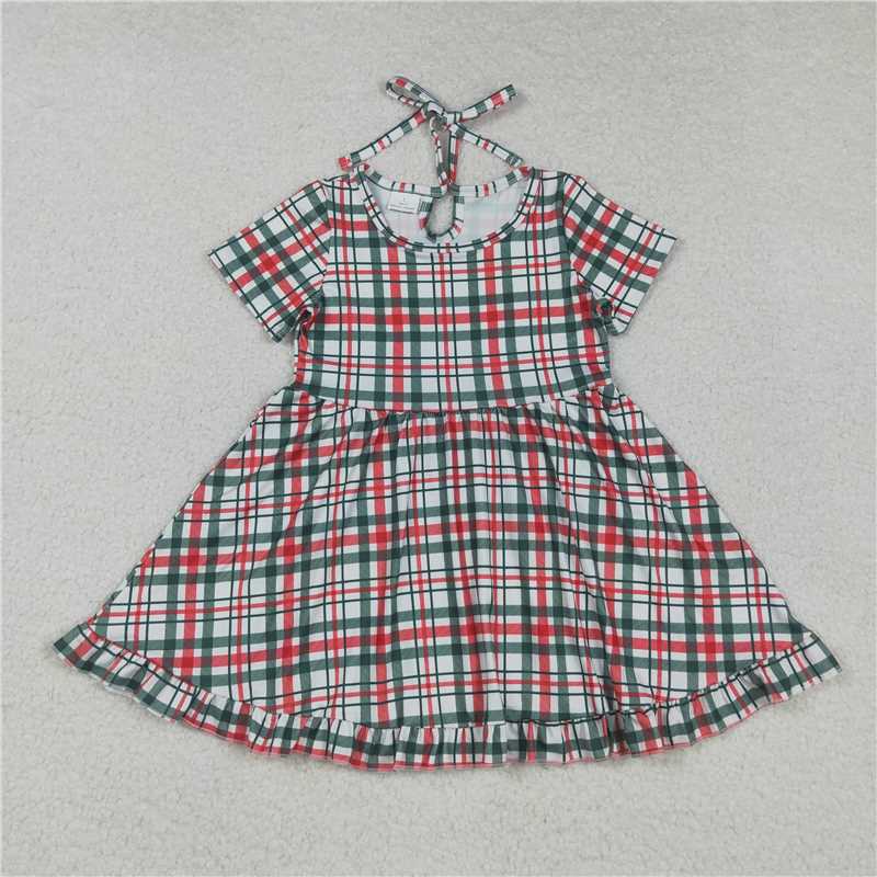 11.15 RTS NO MOQ （In stock）GSD2613 Baby Girls Red Green Checked Christmas Ruffle Knee Length Dresses