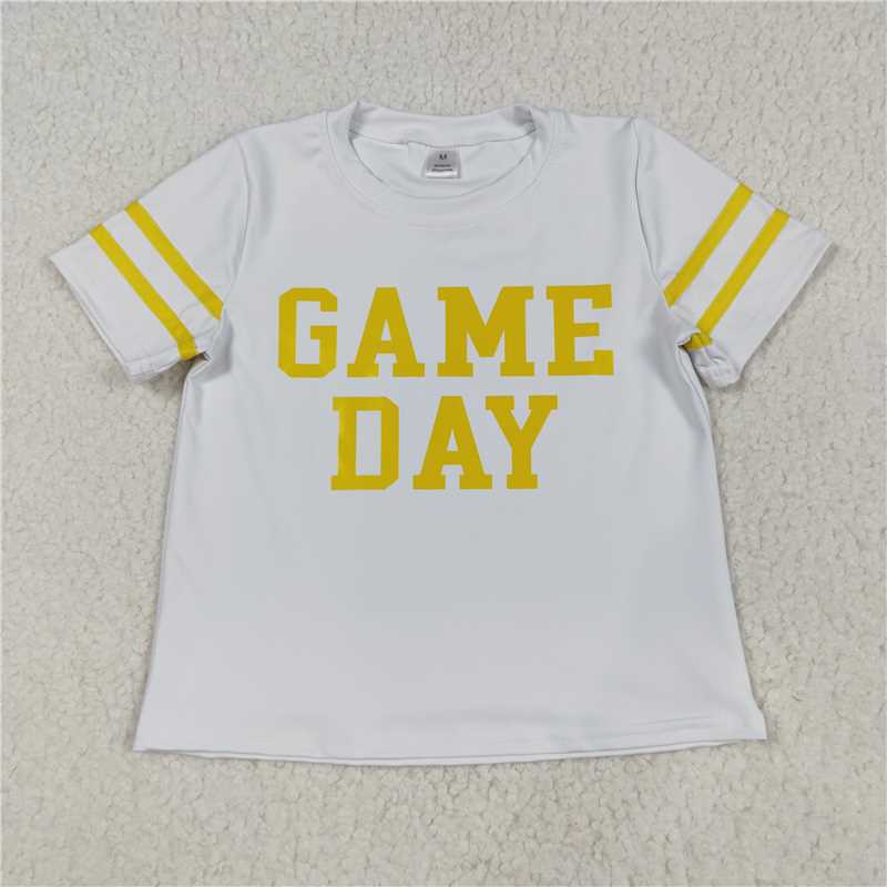 11.15 RTS NO MOQ （In stock）Matching GT1115 Baby Girls Vinyl Yellow Game Day Yoga Active Team Tee Shirts