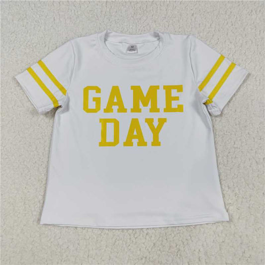 11.15 RTS NO MOQ （In stock）Matching GT1115 Baby Girls Vinyl Yellow Game Day Yoga Active Team Tee Shirts