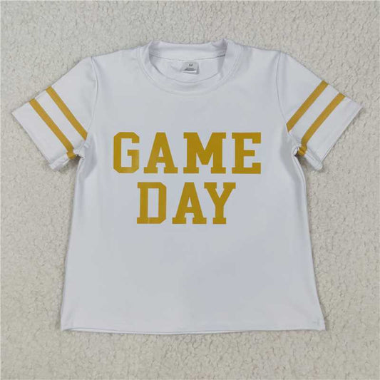 11.15 RTS NO MOQ （In stock）Matching GT1101 Baby Girls Vinyl Yellow Game Day Yoga Active Team Tee Shirts Top