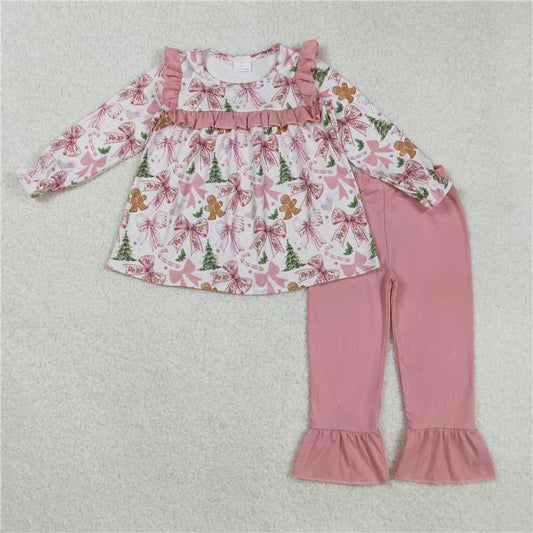 12.5 RTS NO MOQ （In stock）GLP2541 Baby Girls Christmas Trees Gingerbread Tunic Ruffle Pants Christmas Sets