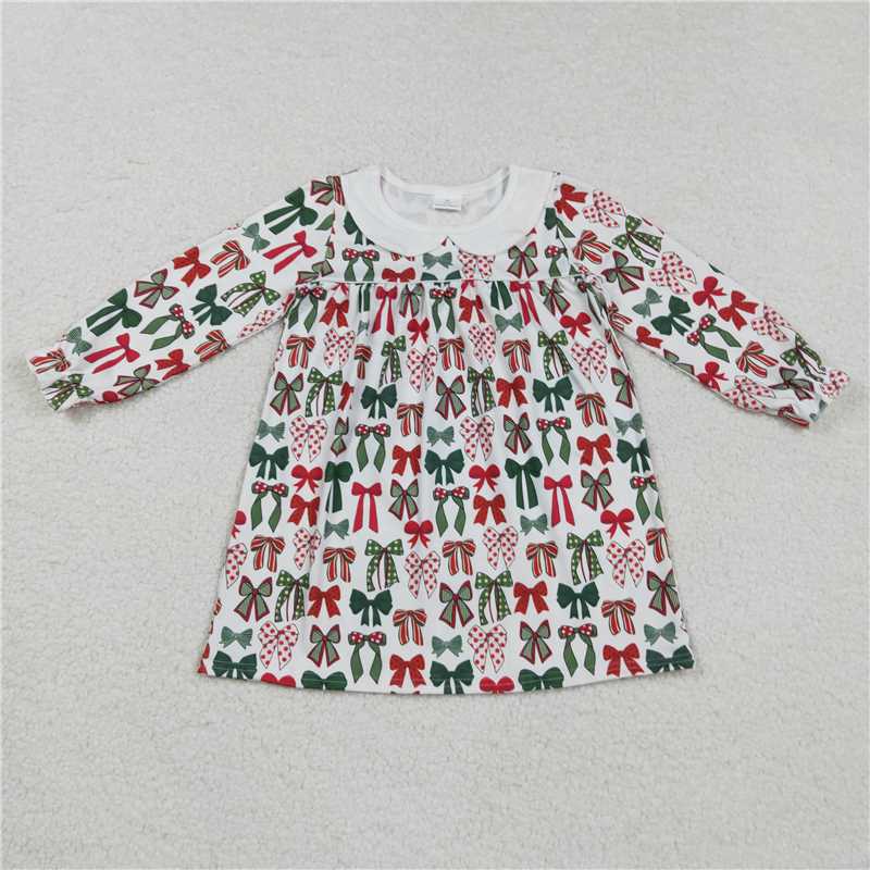 11.20 RTS NO MOQ （In stock）GLD1237 Baby Girls Green Red Bows Plaid Christmas Knee Length Dresses