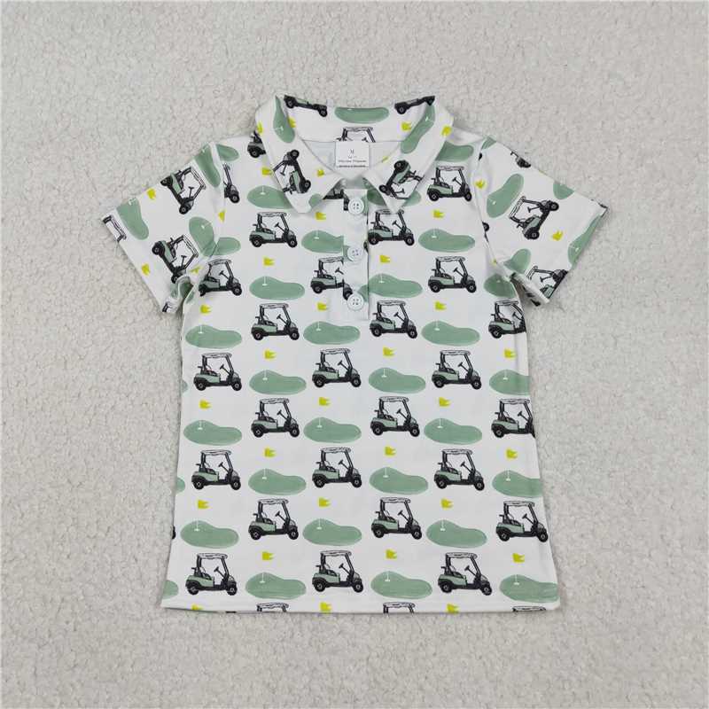 1.13 RTS NO MOQ （In stock）Matching BT1585 Baby Boys Green Flags Golf Button Polo Shirts Top