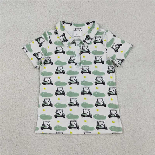 1.13 RTS NO MOQ （In stock）Matching BT1585 Baby Boys Green Flags Golf Button Polo Shirts Top