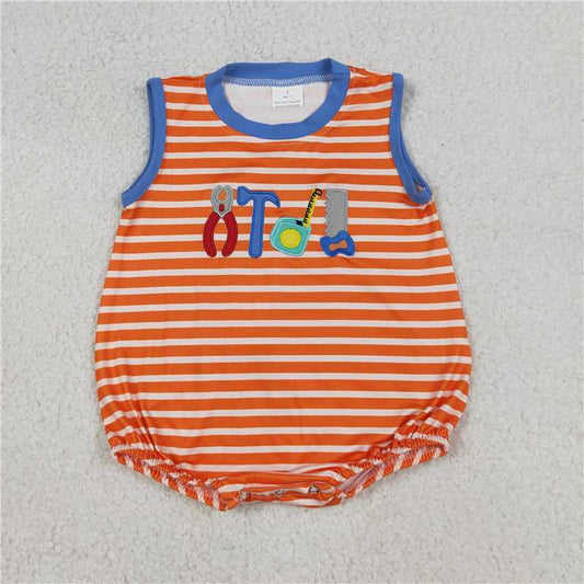 USA Warehouse (IN STOCK) SR3943 Sleeveless orange stripe tools embroidery boy romper