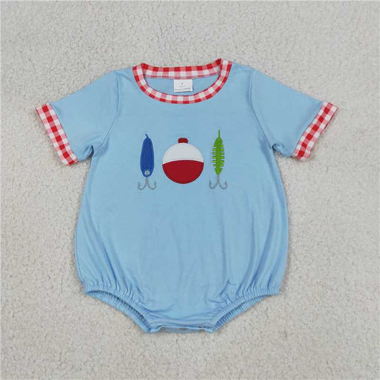 USA Warehouse (IN STOCK) SR3577 Short sleeves fishing lure embroidery baby boy romper