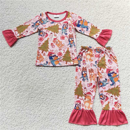 GLP0622 Girls Christmas Bluey Pink Long Sleeve Pants Set