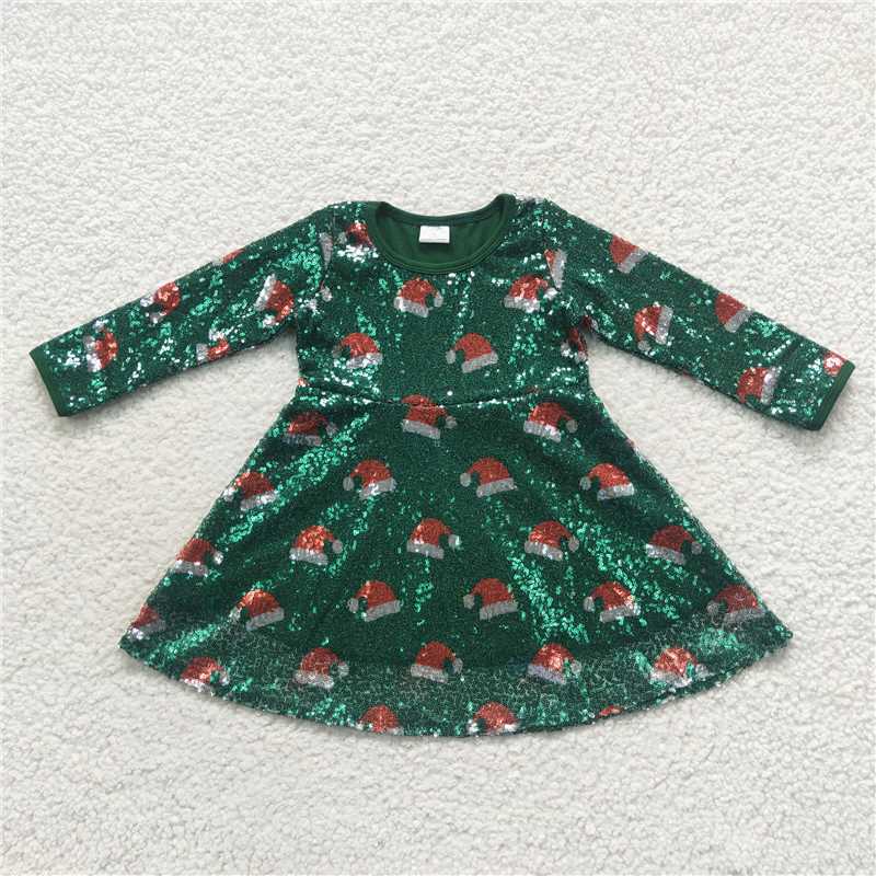 11.24 RTS NO MOQ （In stock）GLD0272 Baby Girls Chrismtas Tree Sequin Knee Length Dresses