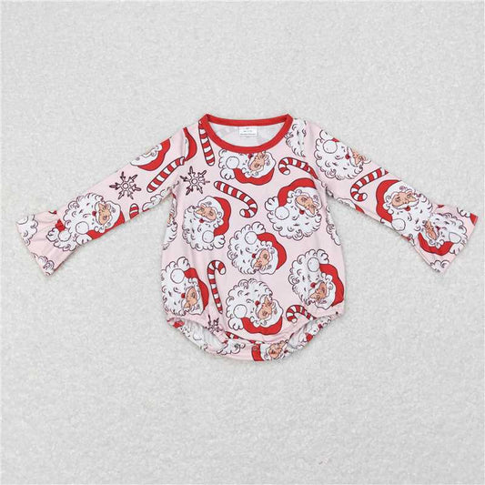 12.2 RTS NO MOQ （In stock）LR0607 Baby Girls Christmas Santa Candy Ruffle Rompers