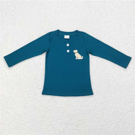 GT0354  Baby Boys Green Dog Long Sleeve Tee Shirts Tops