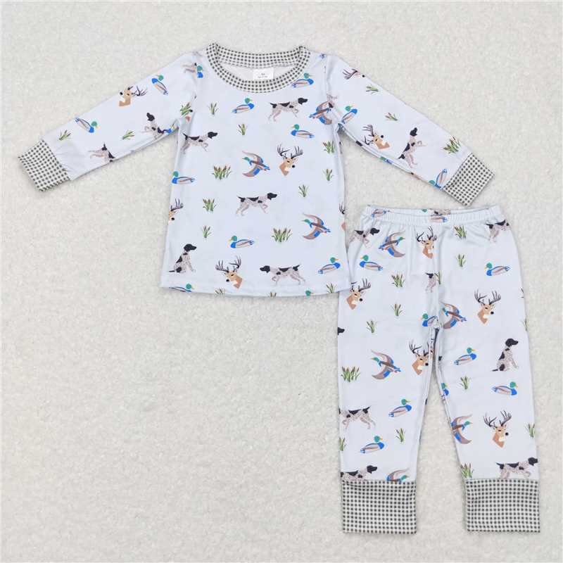 BLP0410Duck dog deer plaid long sleeves kids boy pajamas