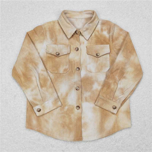 BT0262 Baby Boys Khaki 2 Corduroy Long Sleeve Buttons Shirts Tops