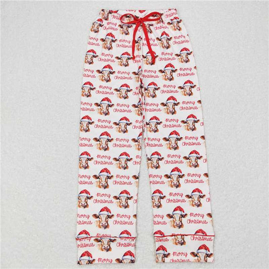 P0321 Adult Women Merry Christmas Highland Cow Pants Pajamas